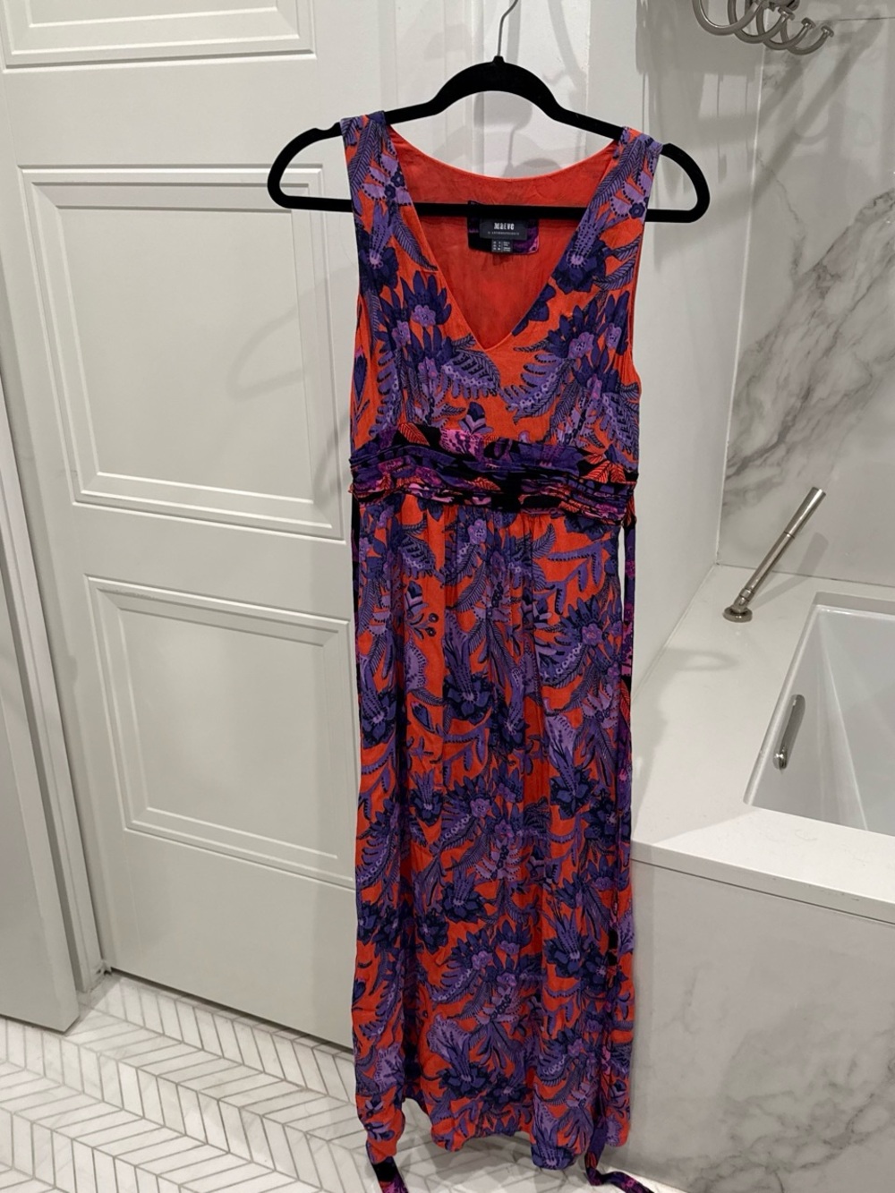 Anthropologie Orange & Purple Floral V-Neck Maxi Dress